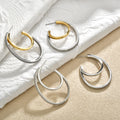 Double Layer Teardrop Hoop Stud Earrings with Clear Stones view 2