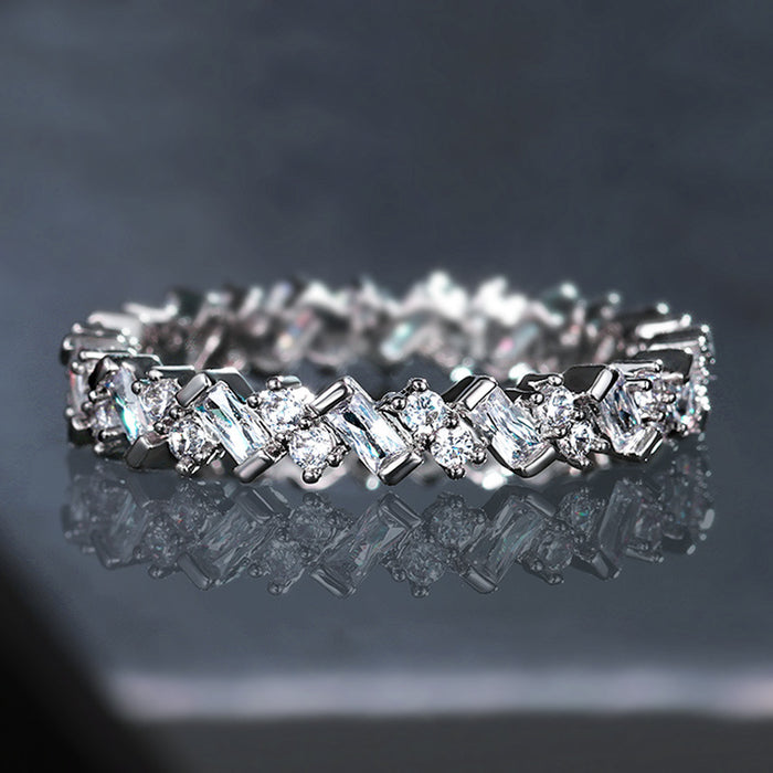 Alternating Baguette And Round Stone Eternity Band In Silver Tone