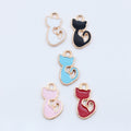 Gold Tone Curled Cat Enamel Charms in Five Bright Colors view 3