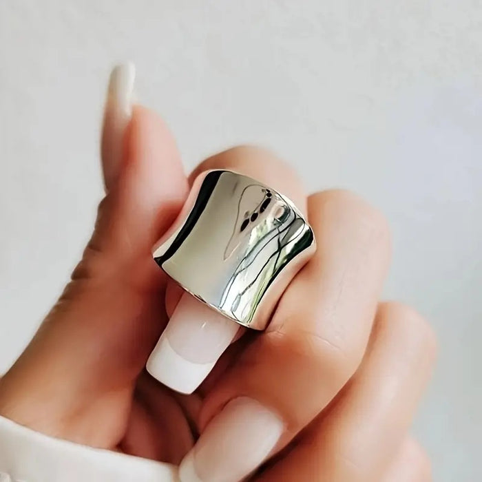 Extra-Wide Concave Plain Band Ring In Gold And Silver Tones