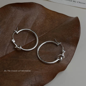 Silver Polished Knot Metal Hoop Earrings Latch Back