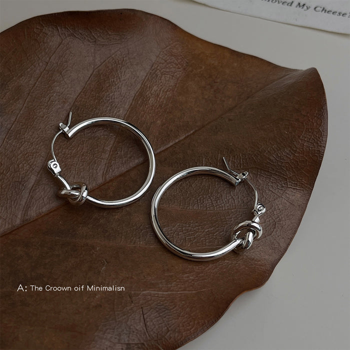 Silver Polished Knot Metal Hoop Earrings Latch Back