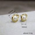 Pearl Stud Earrings with Asymmetric Open Metal Loops view 4