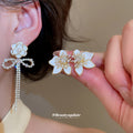 Floral Bow and Butterfly Drop Stud Earrings in Two Designs view 2