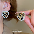 Colorful Resin Leopard Heart And Oval Stud Earrings view 4