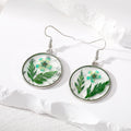 Silver Tone Round Pressed Flower Resin Hook Earrings in Six Colors view 2