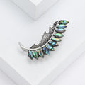 Iridescent Shell Inlay Leaf Brooch with Rhinestone Edge view 3