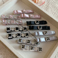Satin Crystal Duckbill Hair Clips Six Black Pink Grey Styles view 2