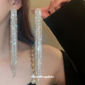 Long Crystal Fringe Statement Earrings in Gold and Silver Tones view 4