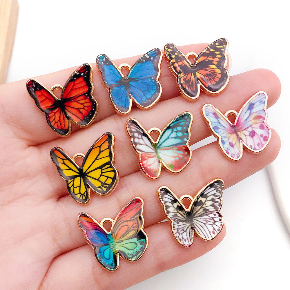 Colorful Enamel Zinc Alloy Butterfly Charm Pendant for DIY Earrings and Keychain Jewelry