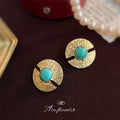 Gold Geometric Circle Turquoise Cabochon Stud Earrings view 3