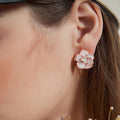 Rose Gold White Enamel Flower Stud Earrings Metal Pair view 3