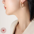 Gold And Steel Pave Zircon U-Shape Hoop Earrings Pair view 3