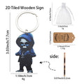 Blue Hooded Grim Reaper Wooden Keychain Cartoon Charm view 2