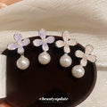 Pastel Flower and Pearl Drop Stud Earrings Two Colors view 3
