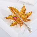 Enamel Maple Leaf Brooch Ladybug Rhinestone Stem Gold Green view 4