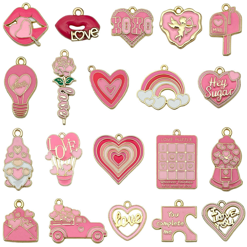 Enamel Zinc Alloy Heart Rose Charm Pendant for DIY Necklace Earring Jewelry Making
