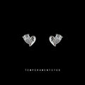 Silver Mini Heart Stud Earrings Clear Stone Metal Half view 3