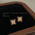 Mini Gold Four-Petal Floral Stud Earrings Pave Crystals view 3