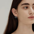 Silver Black Cat Climbing Round Hoop Earrings Pair view 3