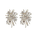 Silver Tone Crystal Firework Burst Stud Earrings With Decorative Metal Accents view 5