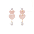 Pink Double Heart Pearl Look Long Dangle Stud Earrings view 5