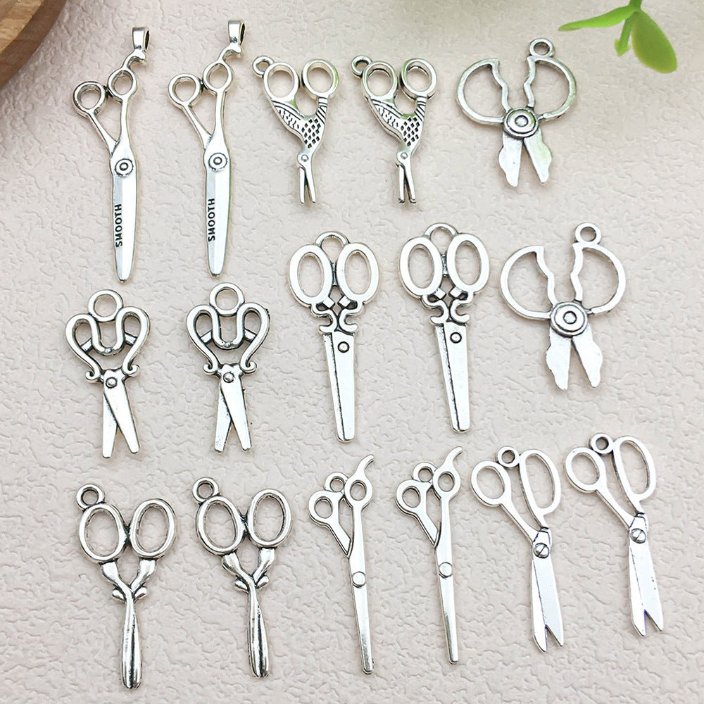 Antique Silver Zinc Alloy Scissors Charm Pendant for DIY Keychain Necklace Earrings