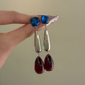 Blue Red and Silver Tone Teardrop Drop Earrings Jewelry view 3