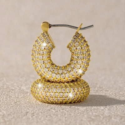 Pave Crystal Chunky Hoop Earrings front product view