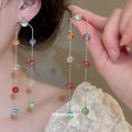 Multicolor Crystal Bead Chain Earrings with Polished Metal Details view 2