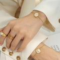Gold Steel Mother of Pearl Crescent Moon Jewelry Set view 4