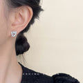 Geometric Dual Pearl Pave Curve Silver Stud Earrings view 2