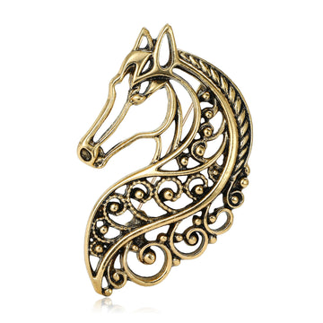 Filigree Horse Brooch in Polished Metal for Jackets and Scarves