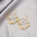 Gold Branch Leaf Circle Drop Earrings Clear Center Bead view 4