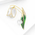 Lily of the Valley Brooch Mother of Pearl Green Leaf view 3