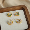 C Shape Crystal Pave Thick Stud Earrings Gold Steel view 3