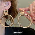 Large Double Circle Metal Drop Stud Earrings Statement Jewelry view 3