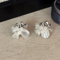 White Crystal Flower Stud Earrings with Translucent Petal Drops view 6