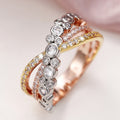 Two-Tone Cross Band Bezel CZ Multi-Row Finger Ring view 3