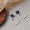Dusty Blue Ball Stud White Open Geometric Drop Earrings view 4