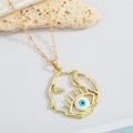 Gold Tone Open Hand Outline Evil Eye Pendant Necklaces in Six Colors view 8
