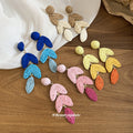Woven Leaf Drop Earrings in Pink and Yellow Fashion Jewelry view 3