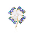 Four-Leaf Crystal And White Petal Brooch In Two Tones view 1