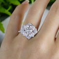 Round Clear Solitaire Sculpted Rose Flower Ring In Silver Tone view 3