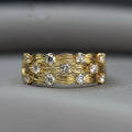 Gold Tone Textured Leaf Multi Row CZ Finger Ring Sizes 6-10 view 1