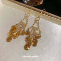 Gold Tone Crystal Chain and Disc Fringe Hook Earrings view 3
