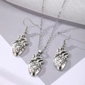 Silver Tone Anatomical Heart Necklace and Hook Earring Options view 3