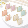 Gold Tone Faceted Diamond Shape Resin Stud Earrings in Four Colors view 1
