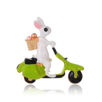 Front product view of the rabbit brooch pin in green and gold