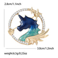 Blue Green Unicorn Brooch Inside Crystal Moon and Star Ring view 6